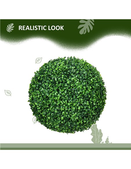 HOMCOM Set of 2 Artificial Topiary Balls, 40cm Faux Boxwood Balls, Hanging Decoration for Home, Indoor, Outdoor, Green 830-790V0 - pic 97619 | FastDaddyshop