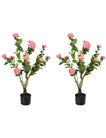 HOMCOM 2 Pieces Decorative Artificial Plants Camellia Flower with Pot, Fake Plant for Home Indoor Outdoor Decor, 95cm, Pink 830- - pic 97625 | FastDaddyshop