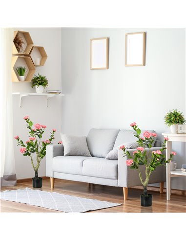 HOMCOM 2 Pieces Decorative Artificial Plants Camellia Flower with Pot, Fake Plant for Home Indoor Outdoor Decor, 95cm, Pink 830-