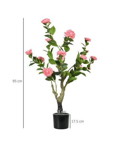 HOMCOM 2 Pieces Decorative Artificial Plants Camellia Flower with Pot, Fake Plant for Home Indoor Outdoor Decor, 95cm, Pink 830-