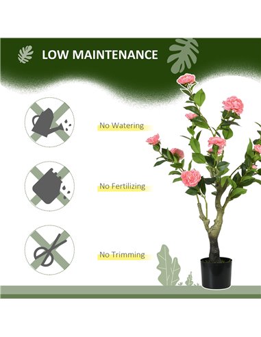 HOMCOM 2 Pieces Decorative Artificial Plants Camellia Flower with Pot, Fake Plant for Home Indoor Outdoor Decor, 95cm, Pink 830-