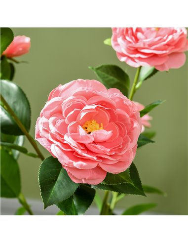 HOMCOM 2 Pieces Decorative Artificial Plants Camellia Flower with Pot, Fake Plant for Home Indoor Outdoor Decor, 95cm, Pink 830-