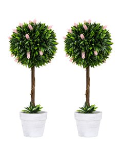 HOMCOM Set of 2 Decorative Artificial Plants Ball Trees with Flower for Home Indoor Outdoor Decor, 60cm ,Pink 830-704V00PK