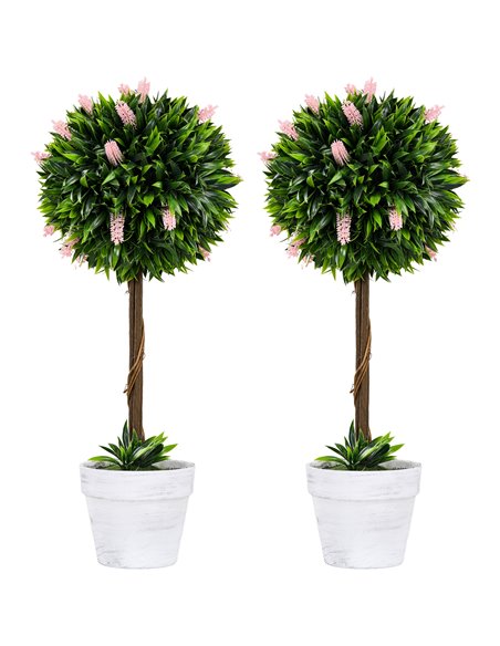 HOMCOM Set of 2 Decorative Artificial Plants Ball Trees with Flower for Home Indoor Outdoor Decor, 60cm ,Pink 830-704V00PK - pic 97634 | FastDaddyshop