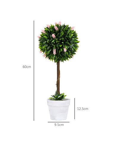 HOMCOM Set of 2 Decorative Artificial Plants Ball Trees with Flower for Home Indoor Outdoor Decor, 60cm ,Pink 830-704V00PK