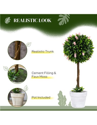 HOMCOM Set of 2 Decorative Artificial Plants Ball Trees with Flower for Home Indoor Outdoor Decor, 60cm ,Pink 830-704V00PK