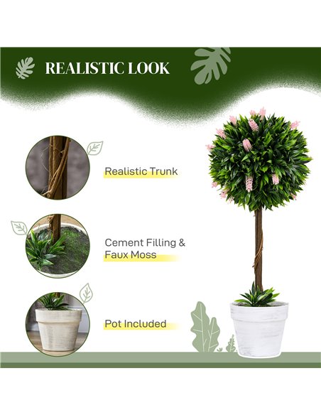 HOMCOM Set of 2 Decorative Artificial Plants Ball Trees with Flower for Home Indoor Outdoor Decor, 60cm ,Pink 830-704V00PK - pic 97637 | FastDaddyshop