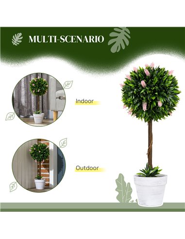 HOMCOM Set of 2 Decorative Artificial Plants Ball Trees with Flower for Home Indoor Outdoor Decor, 60cm ,Pink 830-704V00PK