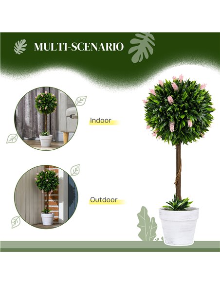 HOMCOM Set of 2 Decorative Artificial Plants Ball Trees with Flower for Home Indoor Outdoor Decor, 60cm ,Pink 830-704V00PK - pic 97638 | FastDaddyshop