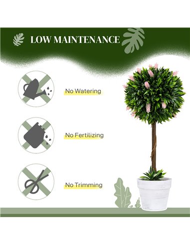 HOMCOM Set of 2 Decorative Artificial Plants Ball Trees with Flower for Home Indoor Outdoor Decor, 60cm ,Pink 830-704V00PK