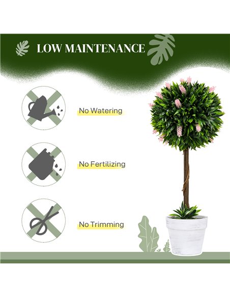 HOMCOM Set of 2 Decorative Artificial Plants Ball Trees with Flower for Home Indoor Outdoor Decor, 60cm ,Pink 830-704V00PK - pic 97639 | FastDaddyshop