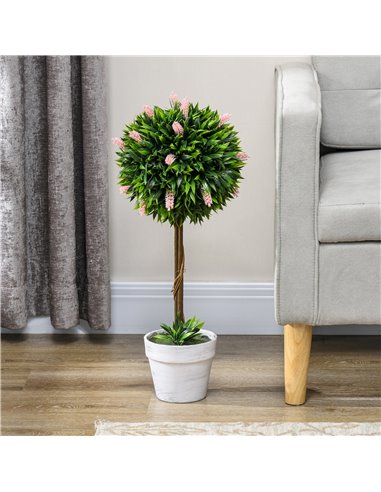 HOMCOM Set of 2 Decorative Artificial Plants Ball Trees with Flower for Home Indoor Outdoor Decor, 60cm ,Pink 830-704V00PK