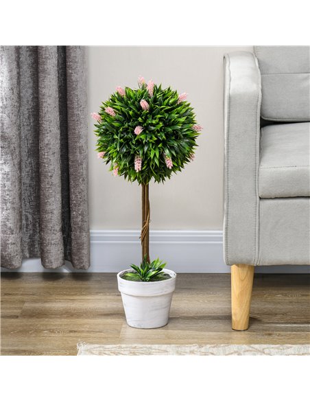 HOMCOM Set of 2 Decorative Artificial Plants Ball Trees with Flower for Home Indoor Outdoor Decor, 60cm ,Pink 830-704V00PK - pic 97640 | FastDaddyshop