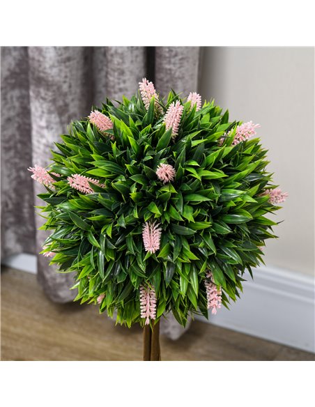 HOMCOM Set of 2 Decorative Artificial Plants Ball Trees with Flower for Home Indoor Outdoor Decor, 60cm ,Pink 830-704V00PK - pic 97641 | FastDaddyshop