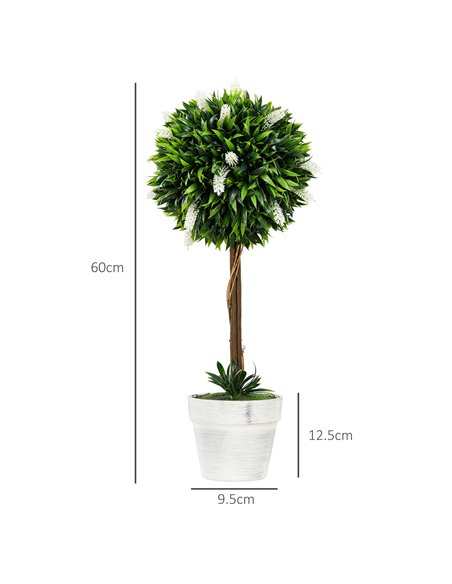 HOMCOM Set of 2 Decorative Artificial Plants Ball Trees with Flower for Home Indoor Outdoor Decor, 60cm ,White 830-704V00WT - pic 97645 | FastDaddyshop