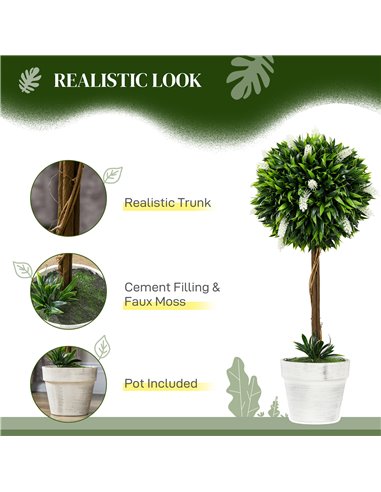 HOMCOM Set of 2 Decorative Artificial Plants Ball Trees with Flower for Home Indoor Outdoor Decor, 60cm ,White 830-704V00WT