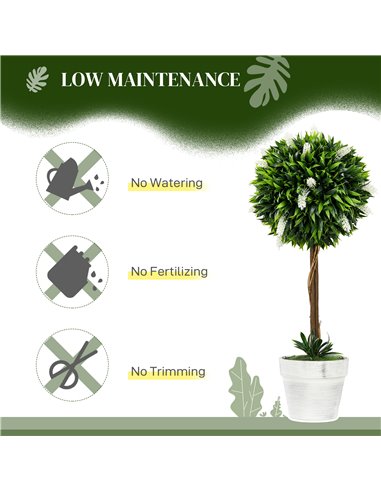 HOMCOM Set of 2 Decorative Artificial Plants Ball Trees with Flower for Home Indoor Outdoor Decor, 60cm ,White 830-704V00WT