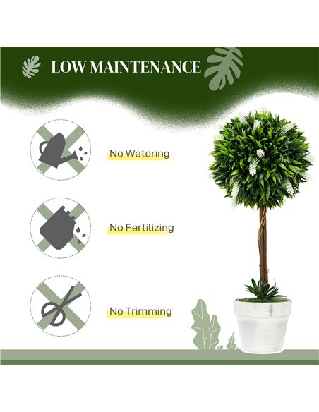 HOMCOM Set of 2 Decorative Artificial Plants Ball Trees with Flower for Home Indoor Outdoor Decor, 60cm ,White 830-704V00WT - pic 97648 | FastDaddyshop