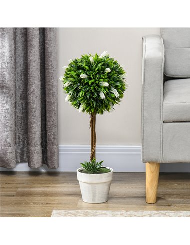 HOMCOM Set of 2 Decorative Artificial Plants Ball Trees with Flower for Home Indoor Outdoor Decor, 60cm ,White 830-704V00WT
