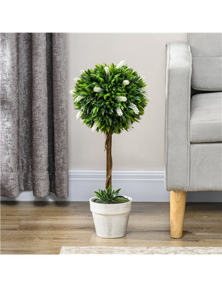 HOMCOM Set of 2 Decorative Artificial Plants Ball Trees with Flower for Home Indoor Outdoor Decor, 60cm ,White 830-704V00WT - pic 97649 | FastDaddyshop