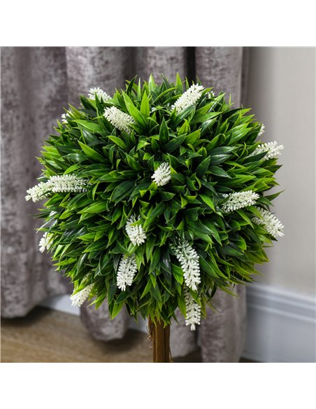 HOMCOM Set of 2 Decorative Artificial Plants Ball Trees with Flower for Home Indoor Outdoor Decor, 60cm ,White 830-704V00WT - pic 97650 | FastDaddyshop