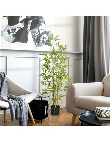 HOMCOM Artificial Plant Bamboo Artificial Tree Height 120 cm with Pot for Home Indoor Decor 830-798V00GN
