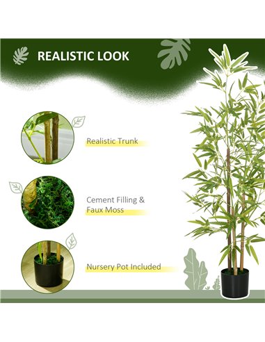 HOMCOM Artificial Plant Bamboo Artificial Tree Height 120 cm with Pot for Home Indoor Decor 830-798V00GN