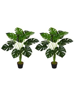 HOMCOM 2 Pack Decorative Artificial Monstera Plants in Pot Fake Plants for Home Indoor Outdoor Decor, 85cm, Green 844-P060