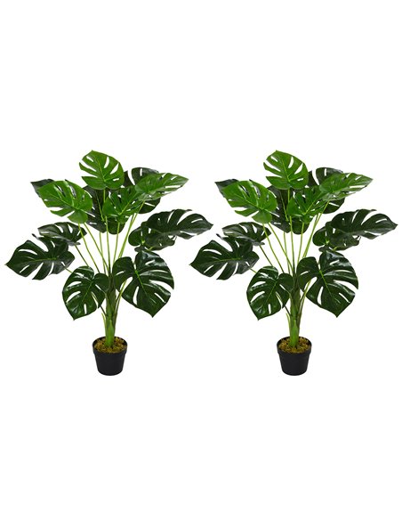 HOMCOM 2 Pack Decorative Artificial Monstera Plants in Pot Fake Plants for Home Indoor Outdoor Decor, 85cm, Green 844-P060 - pic 97661 | FastDaddyshop