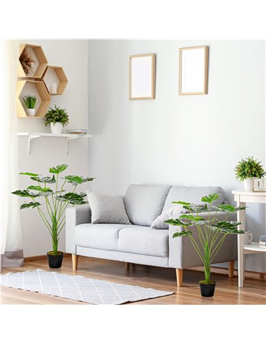 HOMCOM 2 Pack Decorative Artificial Monstera Plants in Pot Fake Plants for Home Indoor Outdoor Decor, 85cm, Green 844-P060