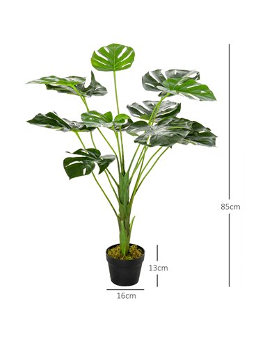 HOMCOM 2 Pack Decorative Artificial Monstera Plants in Pot Fake Plants for Home Indoor Outdoor Decor, 85cm, Green 844-P060