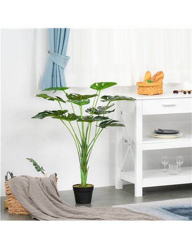 HOMCOM 2 Pack Decorative Artificial Monstera Plants in Pot Fake Plants for Home Indoor Outdoor Decor, 85cm, Green 844-P060