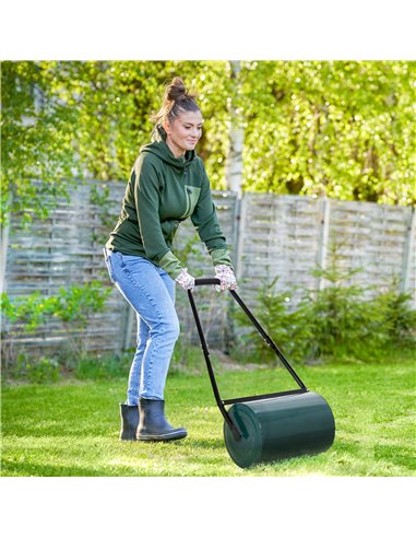 Outsunny Heavy Duty Garden Lawn Roller, Water or Sand Filled Steel Drum, Green 845-021