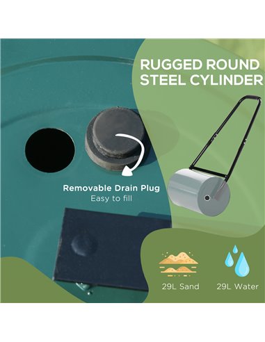 Outsunny Heavy Duty Garden Lawn Roller, Water or Sand Filled Steel Drum, Green 845-021