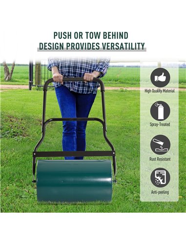 Outsunny 40L Lawn Roller Drum Scraper Bar Collapsible Handle Water or Sand Filled Φ32cm Green 845-060