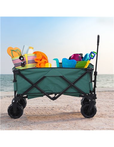 Outsunny Folding Cargo Wagon Trailer, Outdoor Pull Along Cart for Beach Garden with Telescopic Handle, Anti-Slip Wheel, Green 84