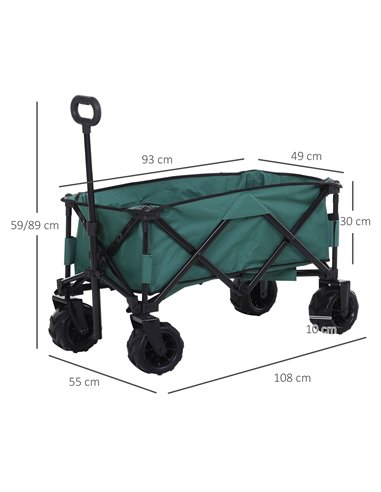 Outsunny Folding Cargo Wagon Trailer, Outdoor Pull Along Cart for Beach Garden with Telescopic Handle, Anti-Slip Wheel, Green 84