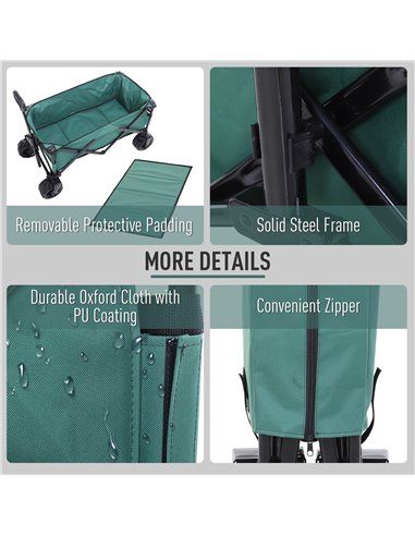 Outsunny Folding Cargo Wagon Trailer, Outdoor Pull Along Cart for Beach Garden with Telescopic Handle, Anti-Slip Wheel, Green 84