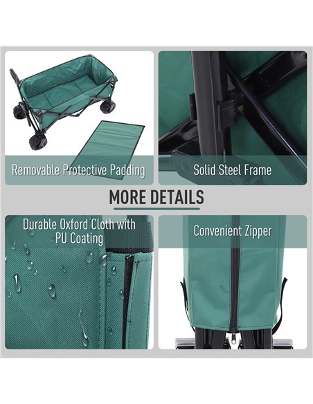 Outsunny Folding Cargo Wagon Trailer, Outdoor Pull Along Cart for Beach Garden with Telescopic Handle, Anti-Slip Wheel, Green 84 - pic 97835 | FastDaddyshop