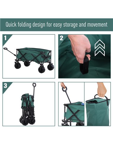 Outsunny Folding Cargo Wagon Trailer, Outdoor Pull Along Cart for Beach Garden with Telescopic Handle, Anti-Slip Wheel, Green 84