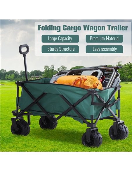 Outsunny Folding Cargo Wagon Trailer, Outdoor Pull Along Cart for Beach Garden with Telescopic Handle, Anti-Slip Wheel, Green 84 - pic 97837 | FastDaddyshop