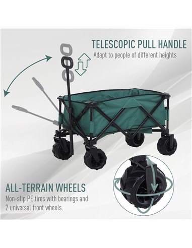 Outsunny Folding Cargo Wagon Trailer, Outdoor Pull Along Cart for Beach Garden with Telescopic Handle, Anti-Slip Wheel, Green 84