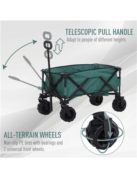 Outsunny Folding Cargo Wagon Trailer, Outdoor Pull Along Cart for Beach Garden with Telescopic Handle, Anti-Slip Wheel, Green 84 - pic 97838 | FastDaddyshop
