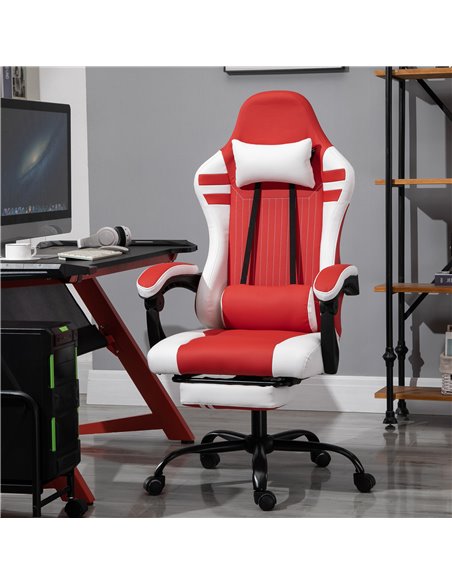 Vinsetto PU Leather Gaming Chair w/ Headrest, Footrest, Wheels, Adjustable Height, Racing Gamer Recliner, Red White - pic 9784 | FastDaddyshop