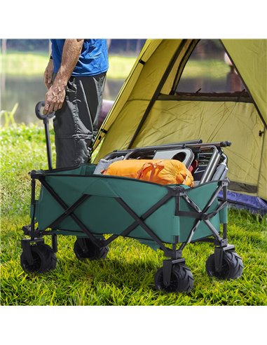 Outsunny Folding Cargo Wagon Trailer, Outdoor Pull Along Cart for Beach Garden with Telescopic Handle, Anti-Slip Wheel, Green 84