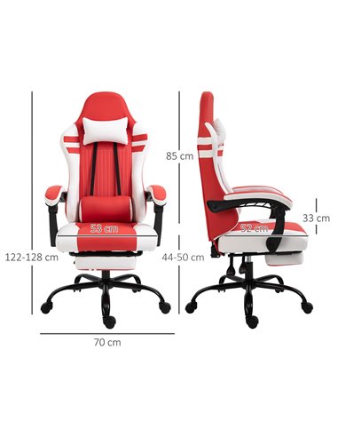 Vinsetto PU Leather Gaming Chair w/ Headrest, Footrest, Wheels, Adjustable Height, Racing Gamer Recliner, Red White