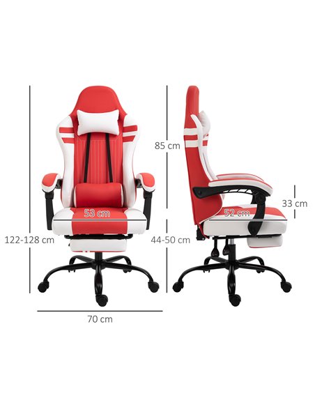 Vinsetto PU Leather Gaming Chair w/ Headrest, Footrest, Wheels, Adjustable Height, Racing Gamer Recliner, Red White - pic 9785 | FastDaddyshop