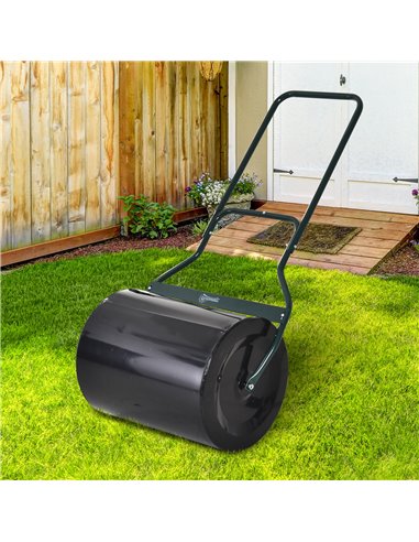 Outsunny φ50cm Steel Garden Lawn Roller Push Pull w/ Fillable Cylinder Water Sand Plug Lawn Flatten Seed Sow Rolling Drum w/ Han