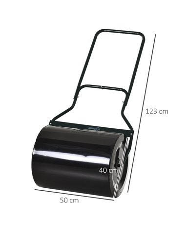 Outsunny φ50cm Steel Garden Lawn Roller Push Pull w/ Fillable Cylinder Water Sand Plug Lawn Flatten Seed Sow Rolling Drum w/ Han