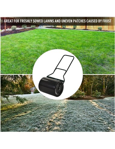 Outsunny φ50cm Steel Garden Lawn Roller Push Pull w/ Fillable Cylinder Water Sand Plug Lawn Flatten Seed Sow Rolling Drum w/ Han